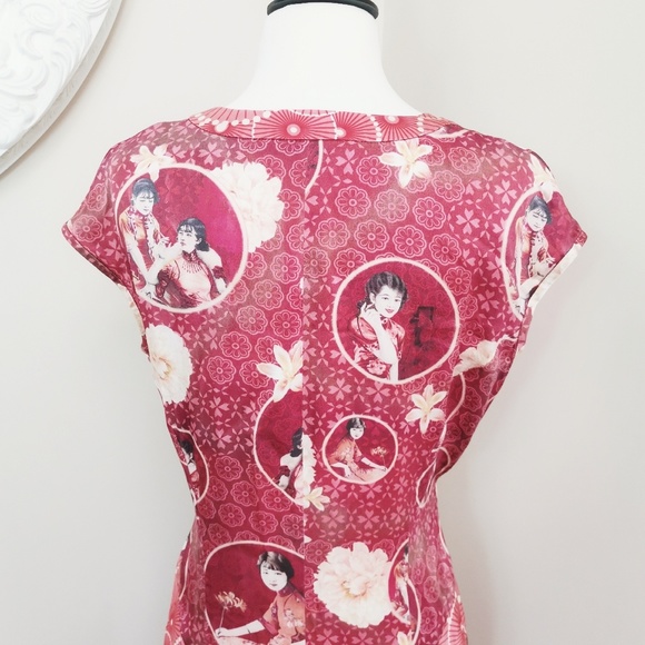 Vintage 100% Silk Chinese Floral Dress Size 10 - Picture 5 of 8